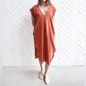 Esby reversible silk Kate dress in Tomato